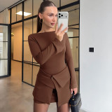 Long Sleeve Solid Color Dress+Skirts 2 Piece Set  ANDF-2602