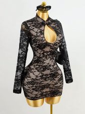 Lace Hollow Out Mini Dress GHYX-5108