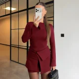 Long Sleeve Solid Color Dress+Skirts 2 Piece Set  ANDF-2602