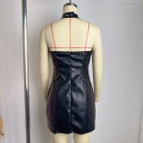 PU Leather Sleeveless Bandage Dress GPBY-9988