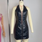 PU Leather Sleeveless Bandage Dress GPBY-9988