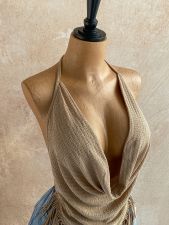 Halterneck Sleeveless Backless Tassel Top GHYX-7015