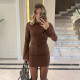 Long Sleeve Solid Color Dress+Skirts 2 Piece Set  ANDF-2602