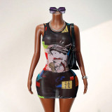 Sleeveless Print Vest Dress GHYX-5135