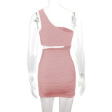 Water Ripple Off Shoulder Sexy Mini Dress YMYF-9264