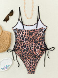 Leopard Print Tie Up One Piece Swimsuit GCAY-Y92