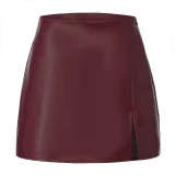 Solid Color PU Leather Split Culottes  ANDF-7923