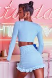 Ruffles Tie Up Tops Drawstring Skirt Two Piece Set YMYF-0905