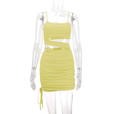 Solid Color Sling Hollow Out Ruched Mini Dress YMYF-9262