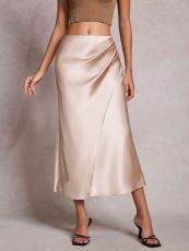 Solid Color Satin Long Skirt ANDF-8140