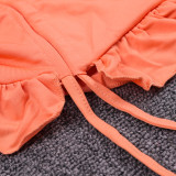 Ruffles Tie Up Tops Drawstring Skirt Two Piece Set YMYF-0905