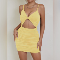 Spaghetti Strap Pleated Sexy Mini Dress YMYF-9266