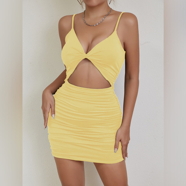 Spaghetti Strap Pleated Sexy Mini Dress YMYF-9266