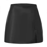 Solid Color PU Leather Split Culottes  ANDF-7923
