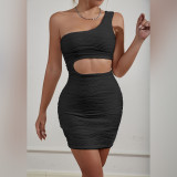 Water Ripple Off Shoulder Sexy Mini Dress YMYF-9264