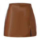 Solid Color PU Leather Split Culottes  ANDF-7923
