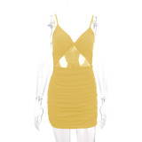 Spaghetti Strap Pleated Sexy Mini Dress YMYF-9266