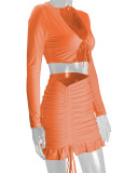 Ruffles Tie Up Tops Drawstring Skirt Two Piece Set YMYF-0905