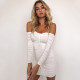 Off Shoulder Long Sleeve Pleated Mini Dress YMYF-0902