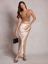 Solid Color Satin Long Skirt ANDF-8140