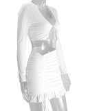 Ruffles Tie Up Tops Drawstring Skirt Two Piece Set YMYF-0905
