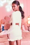 Ruffles Tie Up Tops Drawstring Skirt Two Piece Set YMYF-0905