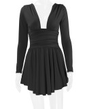 Deep V Neck Long Sleeve Mini Dress YMYF-8901