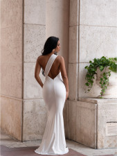 Slash Shoulder Backless Pleated Maxi Dress SFY-834