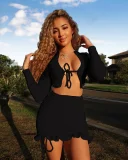 Ruffles Tie Up Tops Drawstring Skirt Two Piece Set YMYF-0905