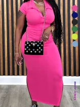 Plus Size Short Sleeve Solid Color Knits Midi Dress ZDF-31705