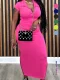 Plus Size Short Sleeve Solid Color Knits Midi Dress ZDF-31705