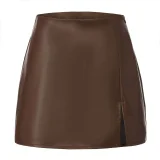 Solid Color PU Leather Split Culottes  ANDF-7923