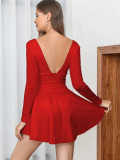 Deep V Neck Long Sleeve Mini Dress YMYF-8901