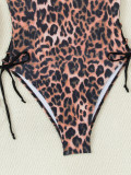 Leopard Print Tie Up One Piece Swimsuit GCAY-Y92