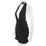 Sexy Halterneck Backless Ruffles Mini Dress YMYF-8913
