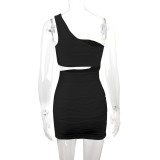 Water Ripple Off Shoulder Sexy Mini Dress YMYF-9264