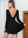 Deep V Neck Long Sleeve Mini Dress YMYF-8901