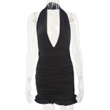 Sexy Halterneck Backless Ruffles Mini Dress YMYF-8913