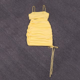 Solid Color Sling Hollow Out Ruched Mini Dress YMYF-9262