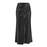 Solid Color Satin Long Skirt ANDF-8140