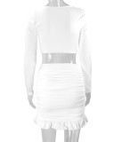 Ruffles Tie Up Tops Drawstring Skirt Two Piece Set YMYF-0905