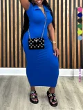 Plus Size Short Sleeve Solid Color Knits Midi Dress ZDF-31705