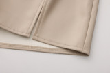 Solid Color PU Leather Split Culottes  ANDF-7923