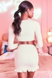 Ruffles Tie Up Tops Drawstring Skirt Two Piece Set YMYF-0905