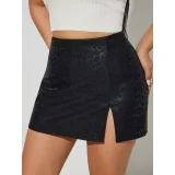 Solid Color PU Leather Split Culottes  ANDF-7923