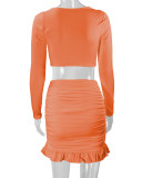 Ruffles Tie Up Tops Drawstring Skirt Two Piece Set YMYF-0905