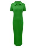 Plus Size Short Sleeve Solid Color Knits Midi Dress ZDF-31705