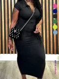 Plus Size Short Sleeve Solid Color Knits Midi Dress ZDF-31705