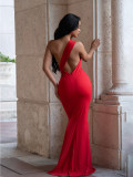 Slash Shoulder Backless Pleated Maxi Dress SFY-834