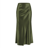 Solid Color Satin Long Skirt ANDF-8140
